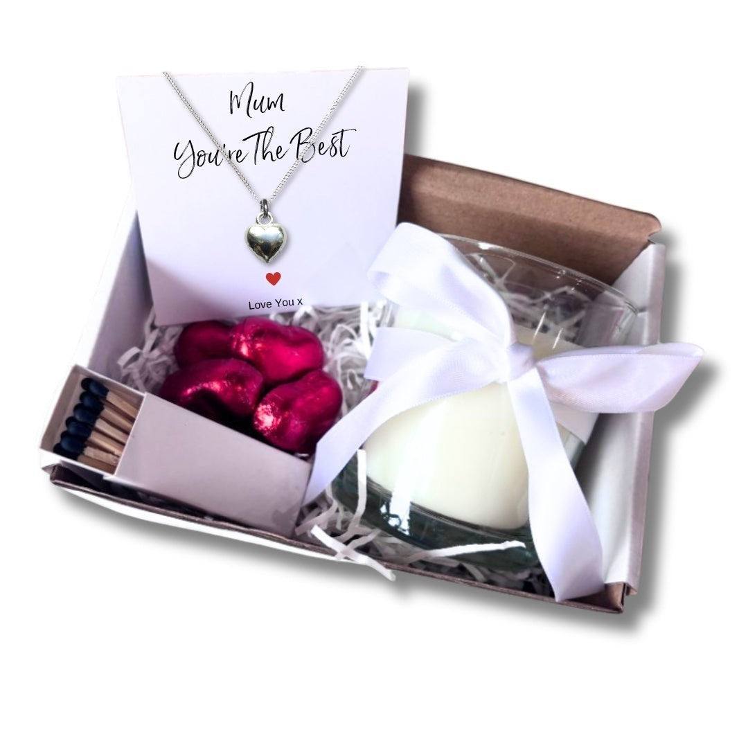 Personalised Mum You're The Best Necklace & Candle Gift Hamper