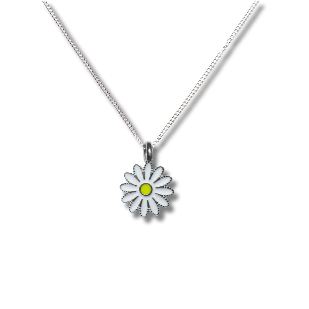 Girls White Daisy Charm Necklace