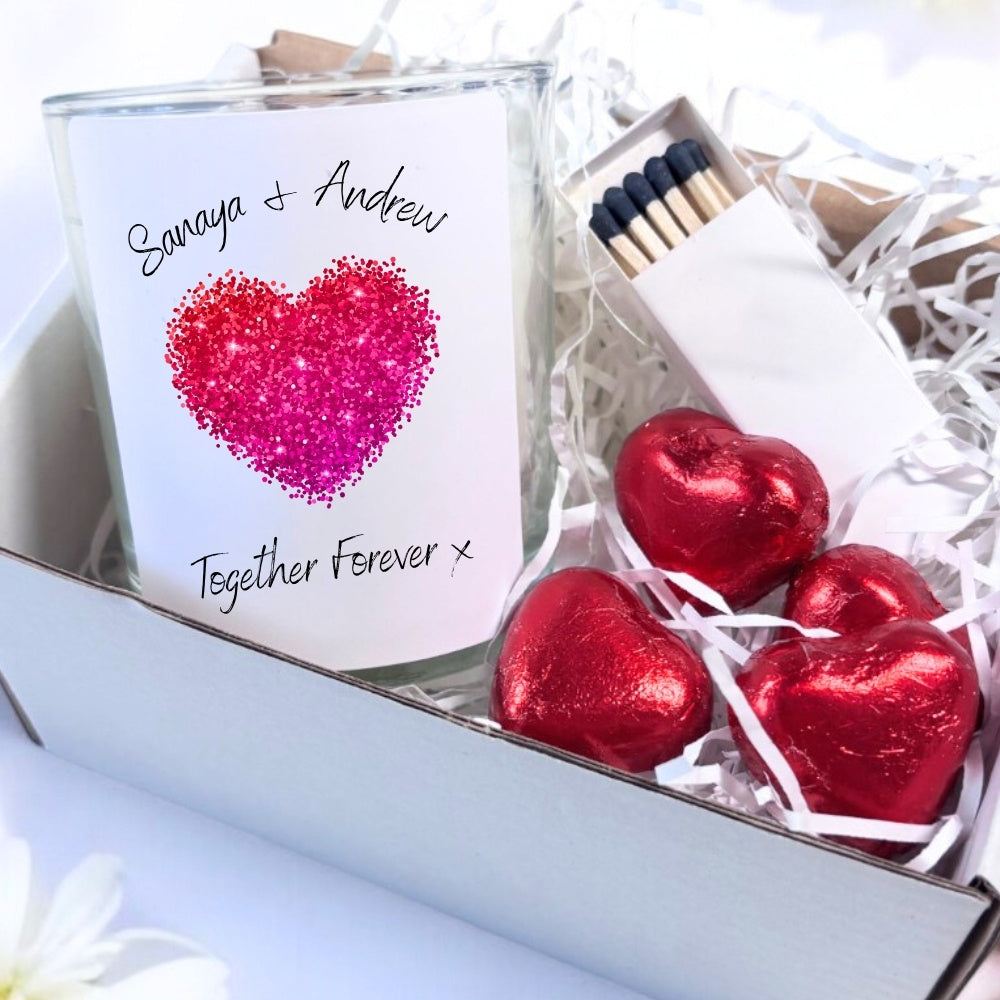 Personalised Sparkly Pink Heart Candle Gift Set | Couples, Partner