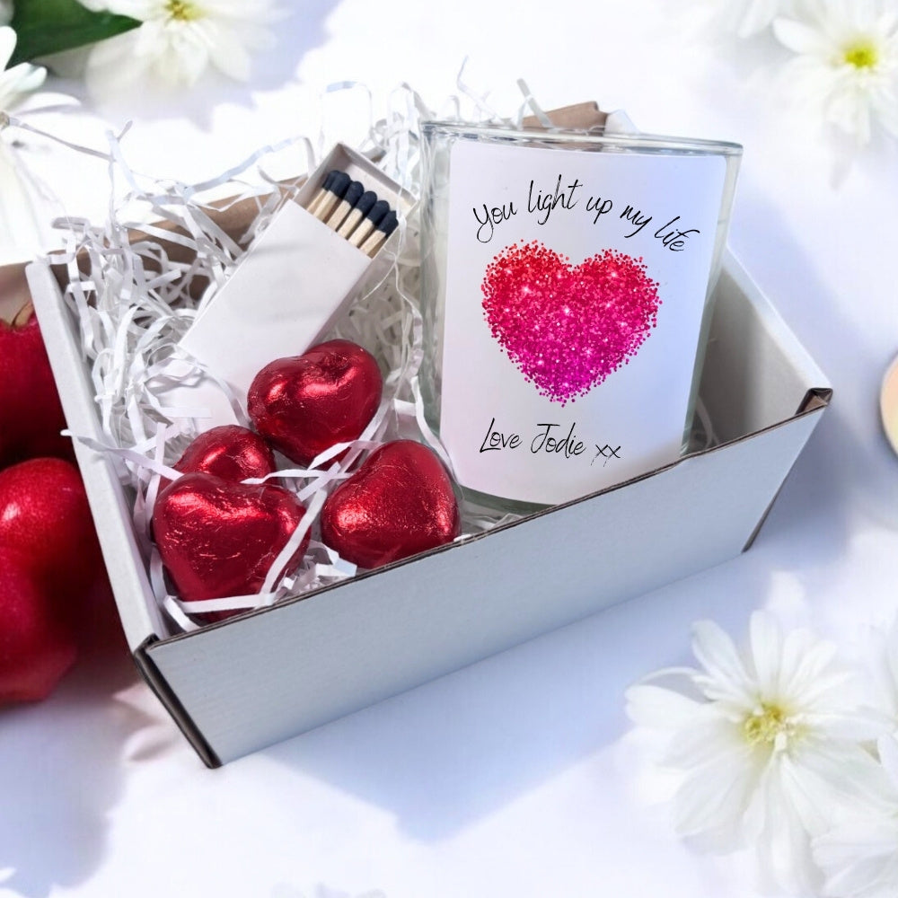 Personalised Sparkly Pink Heart Candle Gift Set | Couples, Partner