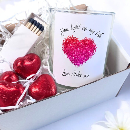 Personalised Sparkly Pink Heart Candle Gift Set | Couples, Partner