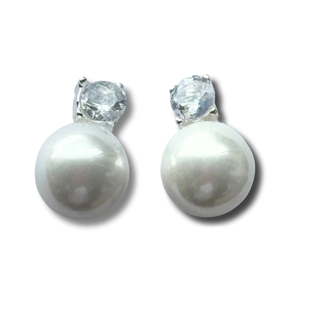 Cubic Zirconia Pearl Stud Earrings