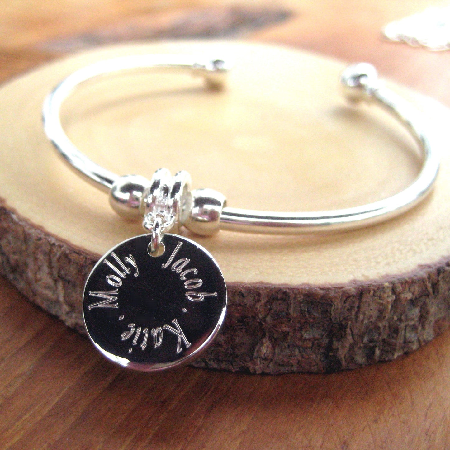 Personalised Edge Charm Torque Bangle