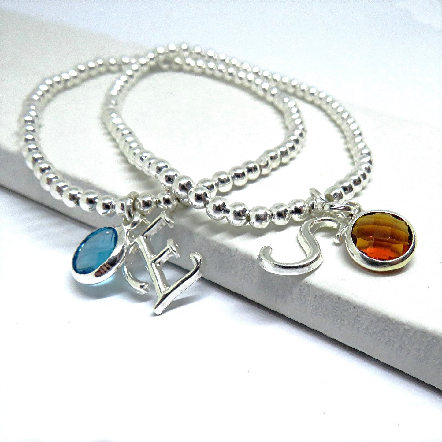 Silver Personalised Initial Birthstone Bracelet
