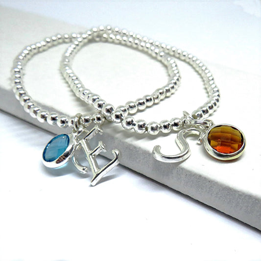 Silver Personalised Initial Birthstone Bracelet