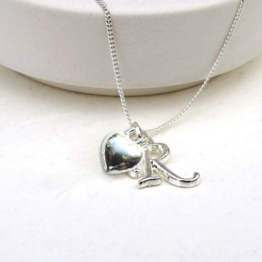 Personalised Initial Puff Heart Charm Necklace