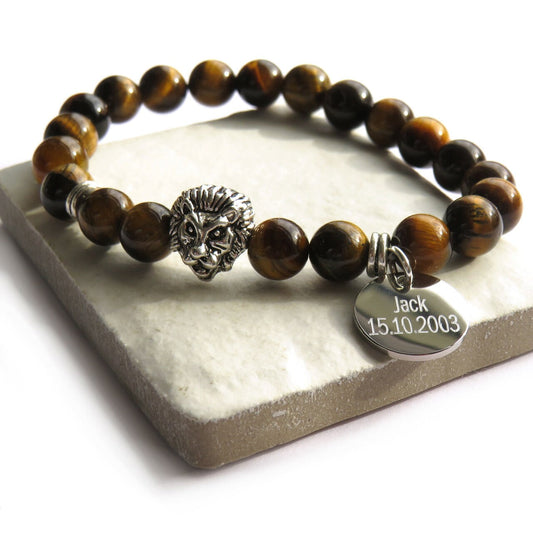 Personalised Men's Tigers Eye Lion Bracelet
