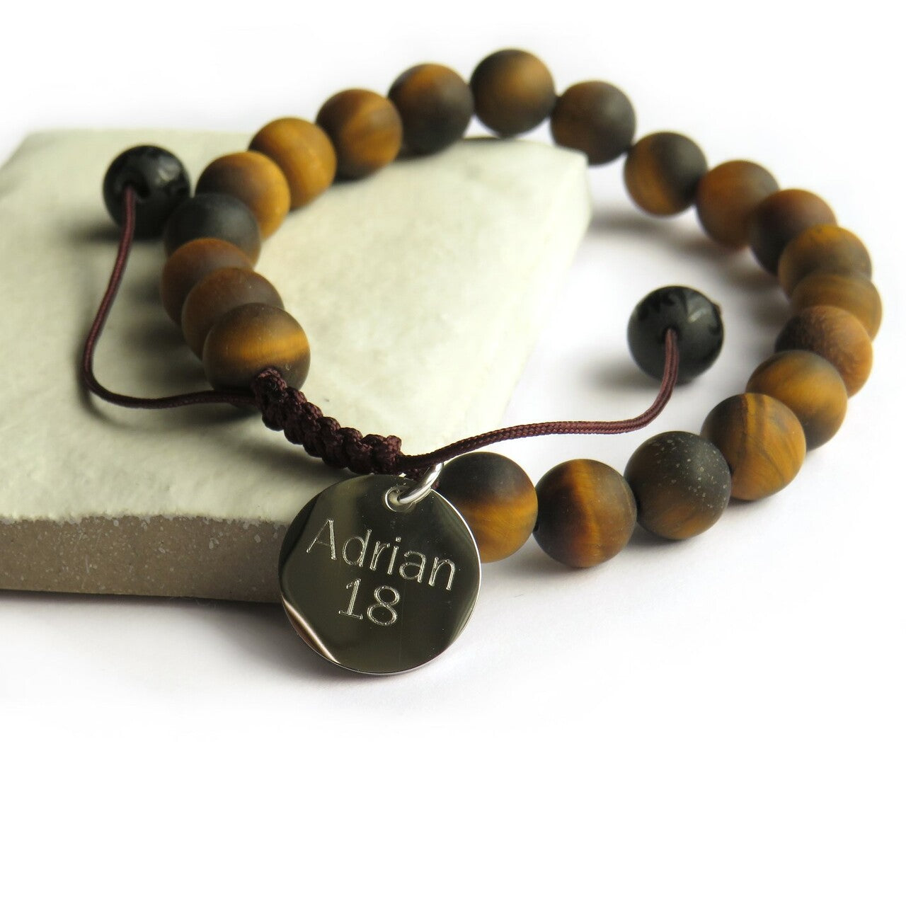 Personalised Men's Tigers Eye Adjustable Bracelet