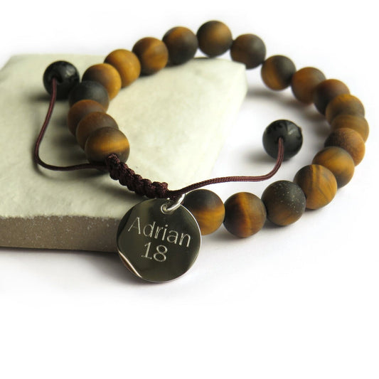 Personalised Men's Tigers Eye Adjustable Bracelet