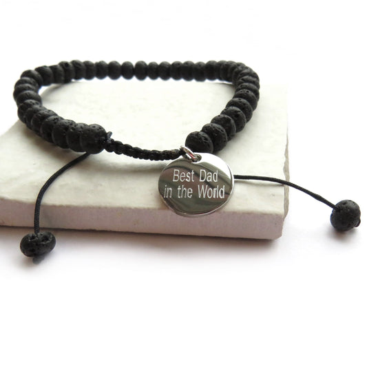 Personalised Men's Black Lava Beaded Bracelet