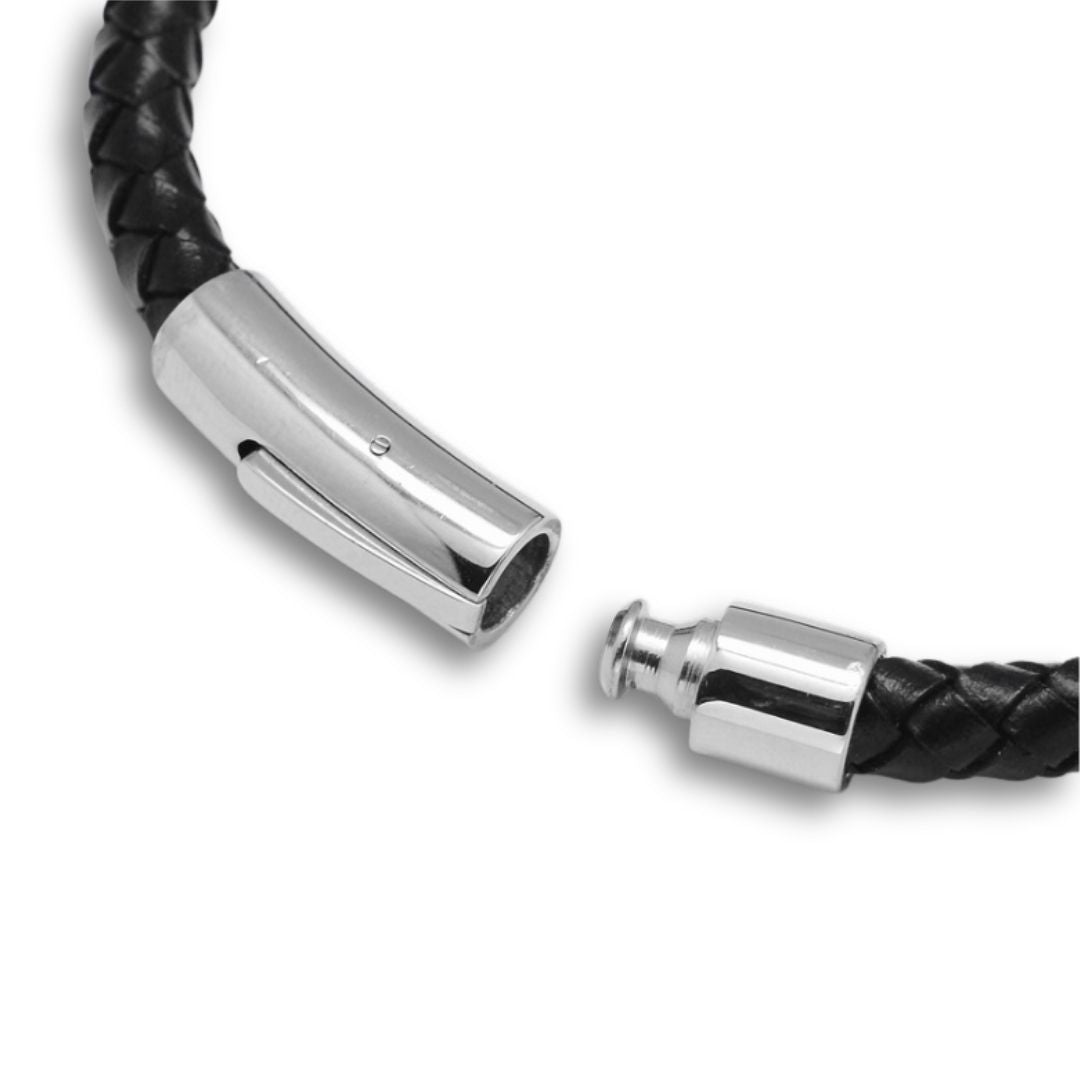Personalised Men's Black Leather Rope Bracelet