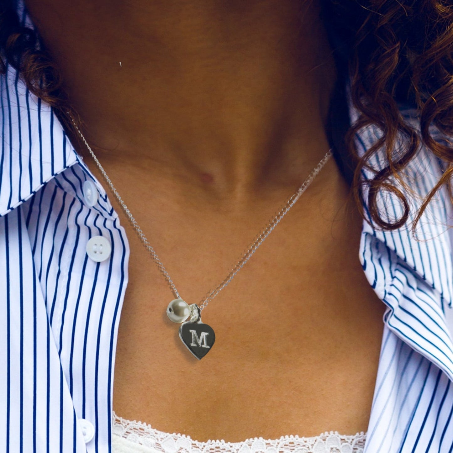 Personalised Silver Mini Heart & Pearl Necklace
