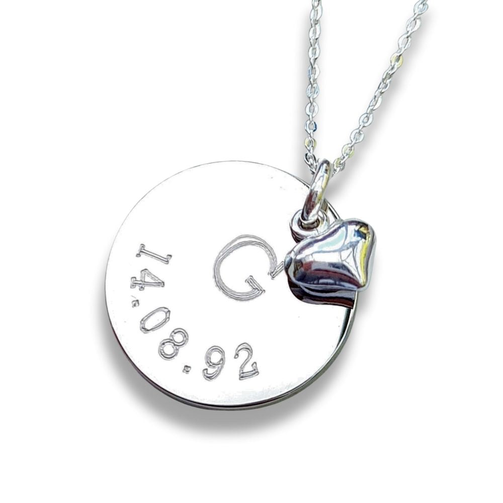 Personalised Date & Letter Necklace with Mini Heart