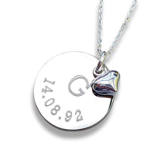 Personalised Date & Letter Necklace with Mini Heart