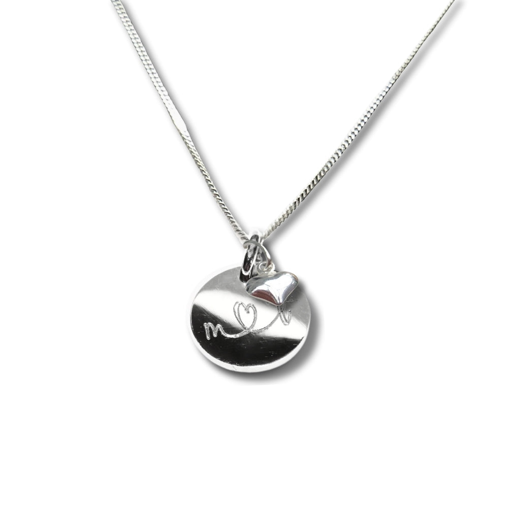 Personalised Silver Mini Disc & Mini Heart Necklace