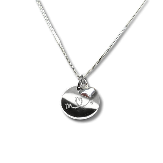 Personalised Silver Mini Disc & Mini Heart Necklace