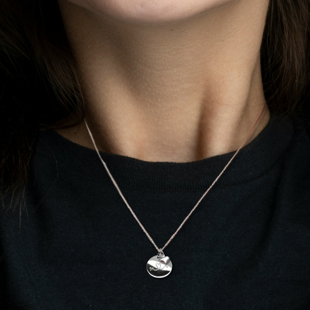 Personalised Silver Mini Disc & Mini Heart Necklace