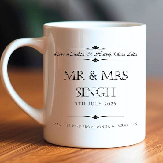 Personalised Love Laughter Wedding Mugs Gift Set | Engagement