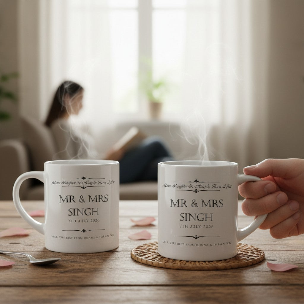 Personalised Love Laughter Wedding Mugs Gift Set | Engagement