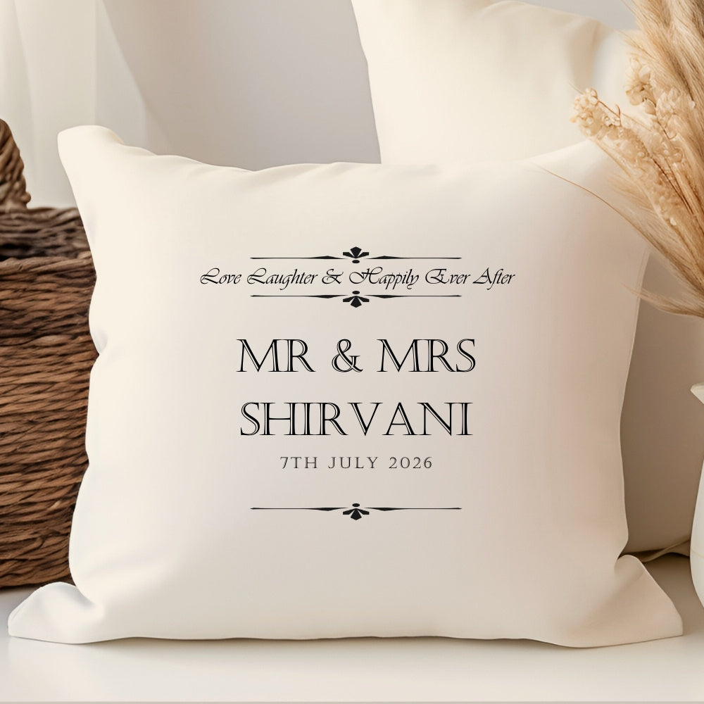 Personalised Love Laughter Wedding Cushion