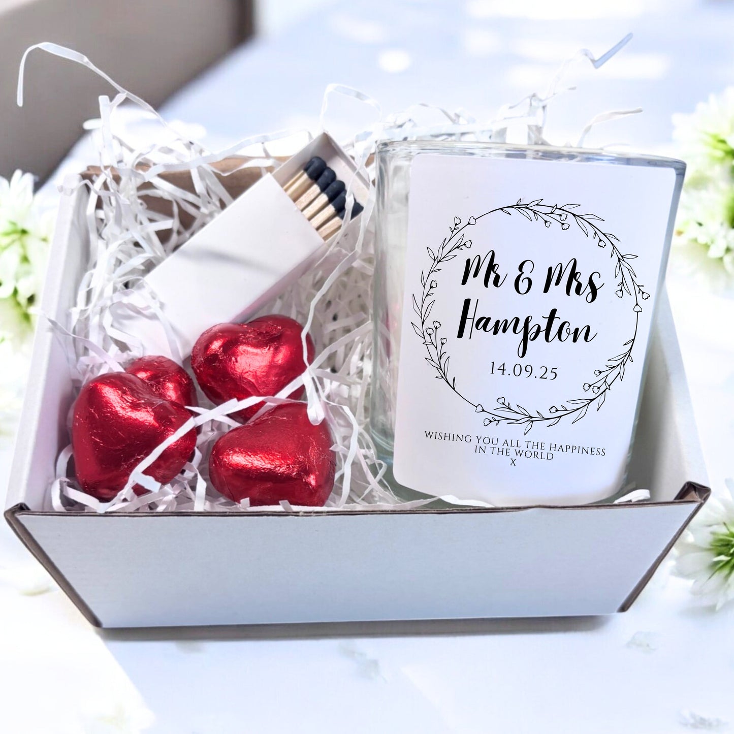 Personalised Wild Flower Wedding Candle Gift Set | Keepsake for Couples