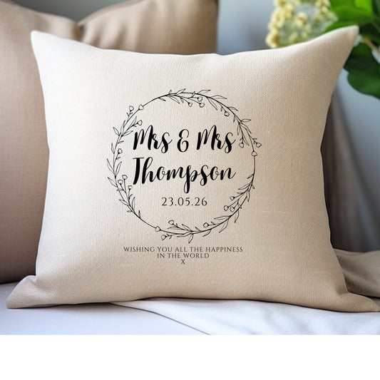 Personalised Wild Flower Wedding Cushion