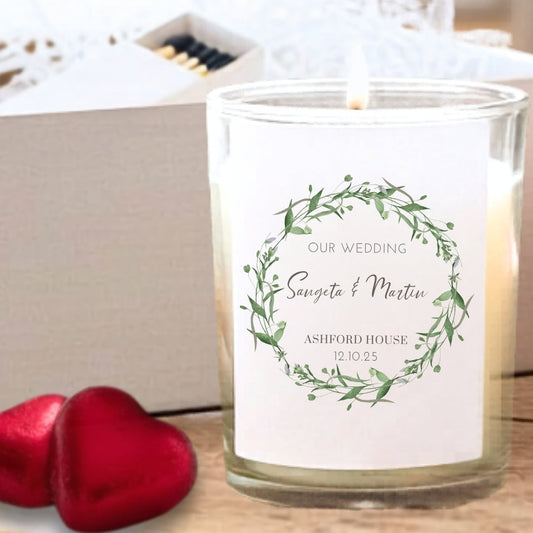 Personalised Green Floral Candle Gift Set | Keepsake for Couples