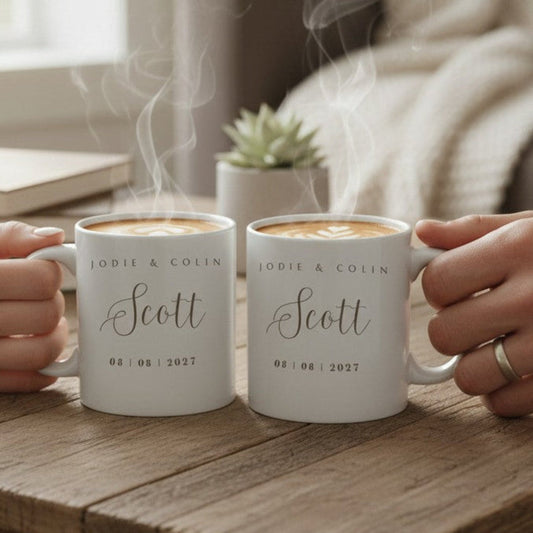 Personalised Surname Wedding Mugs Gift Set