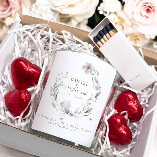 Personalised Watercolour Flowers Candle Gift Set | Keepsake for Couples