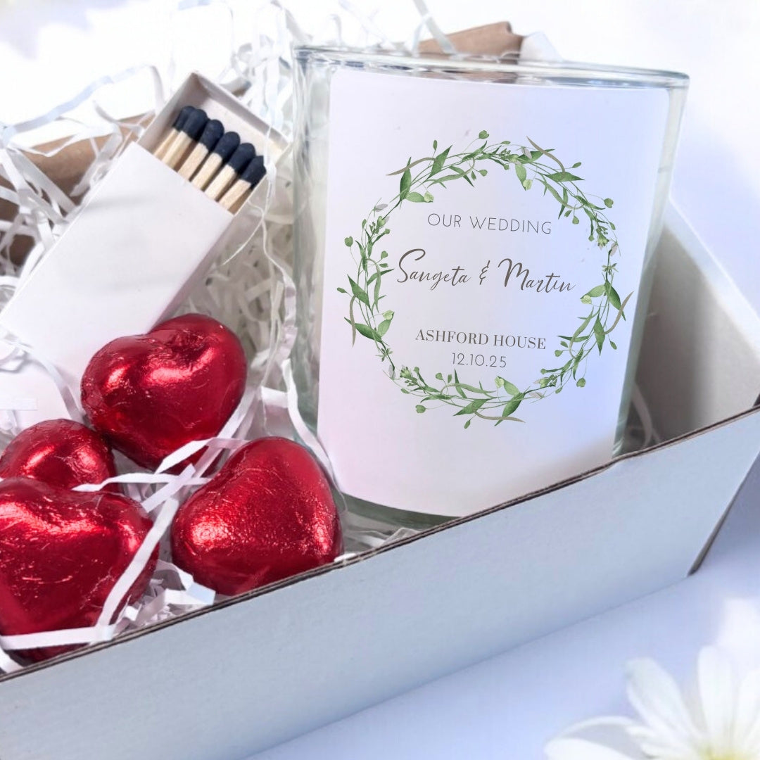 Personalised Green Floral Candle Gift Set | Keepsake for Couples
