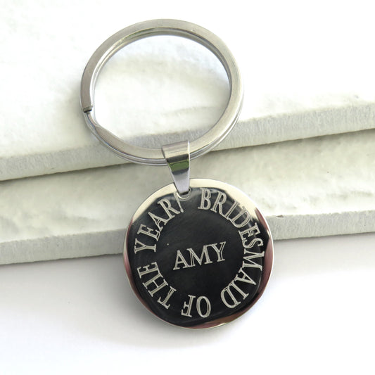 Personalised Edge Center Round Keyring - Bridesmaids Gift