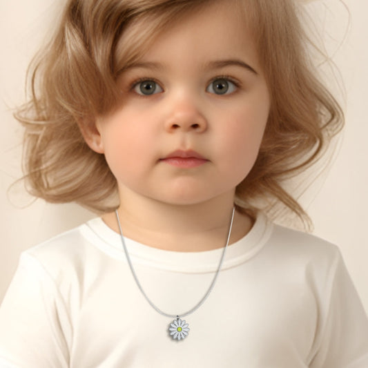 Girls White Daisy Charm Necklace