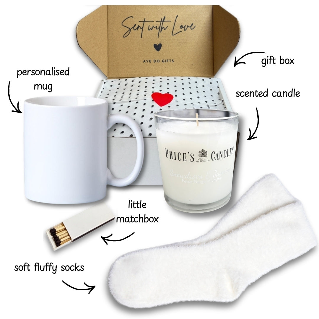 Personalised Bridesmaid Mug, Candle & Socks Gift Hamper | Wedding Gift