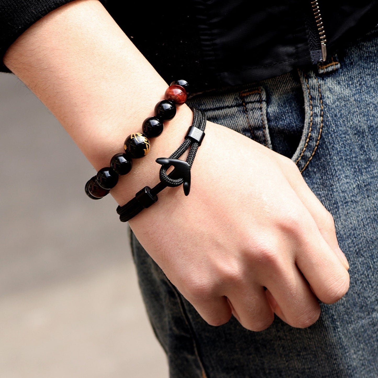 Personalised Men's Black Anchor Bracelet