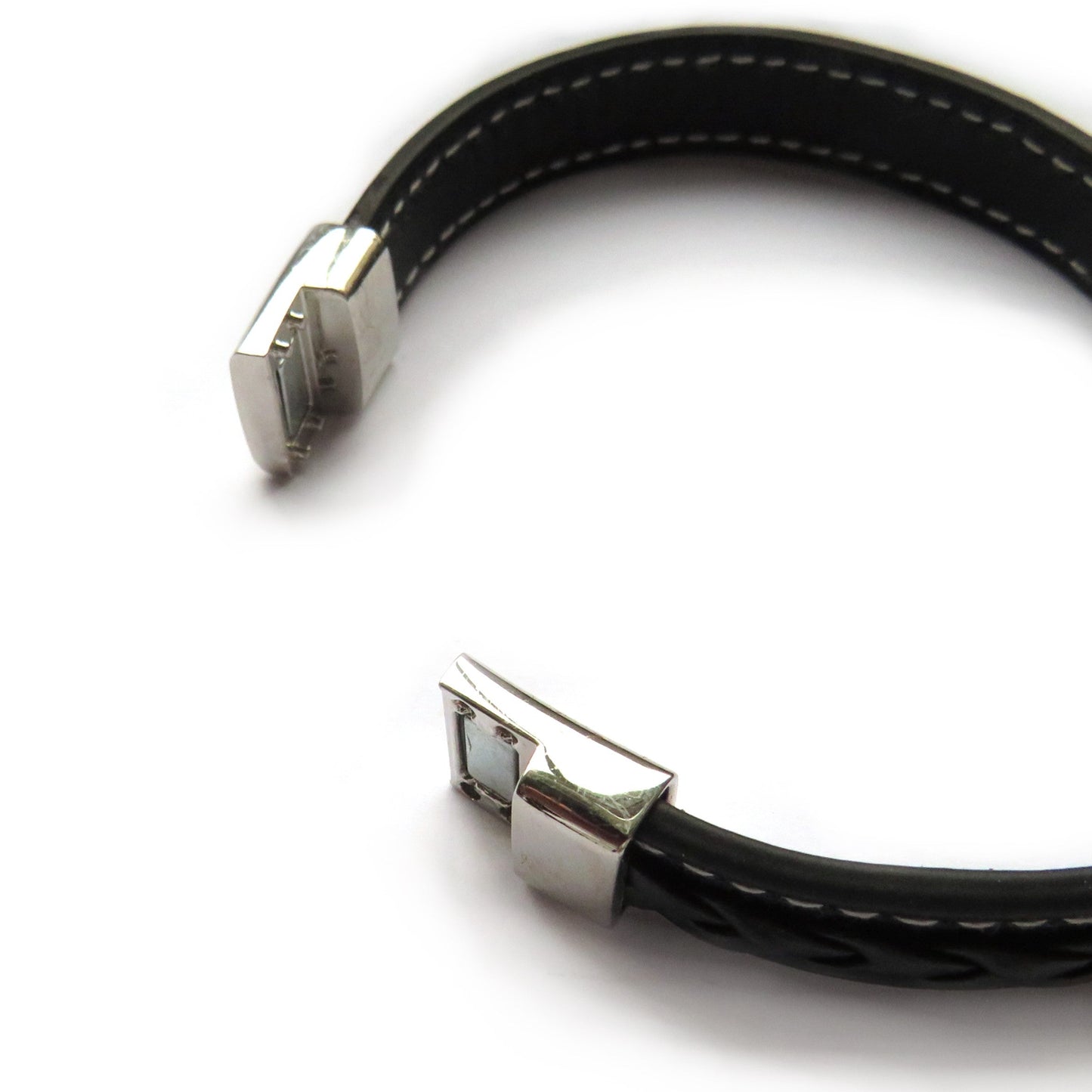 Personalised Men's Stitched Black Leather Bracelet