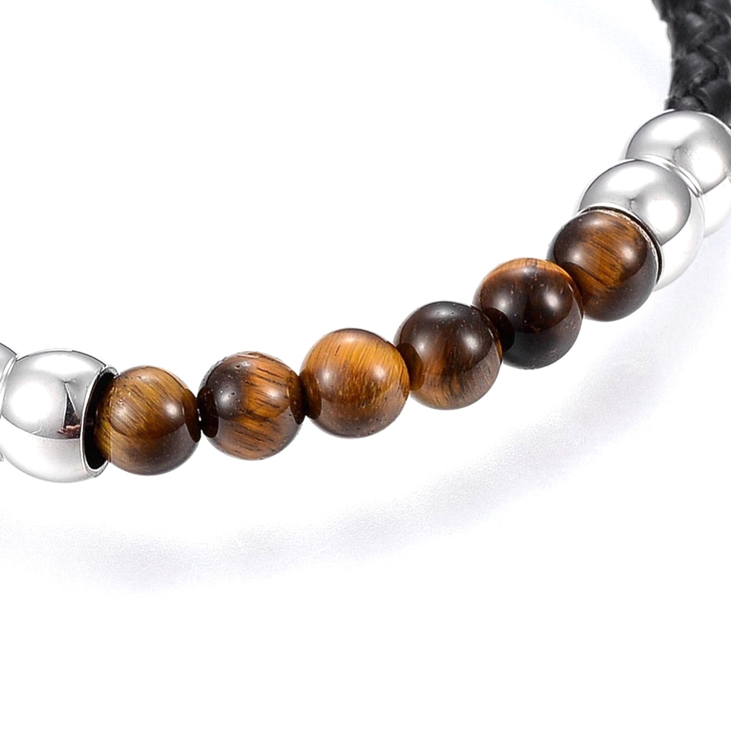 Personalised Men's Tigers Eye Leather Bracelet