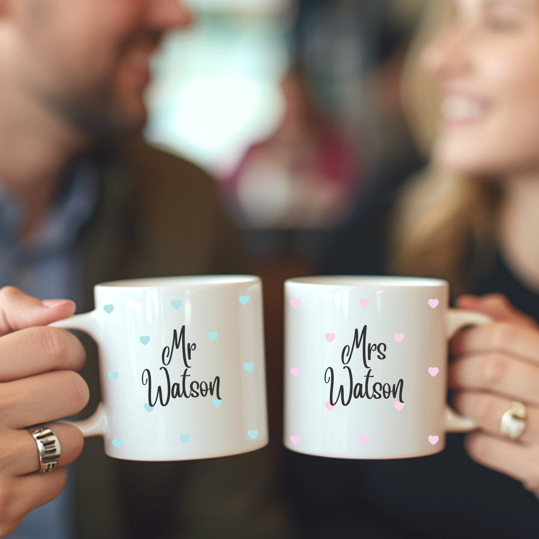 Mr & Mrs Mini Hearts Mugs Gift Set I Couples Wedding Gift