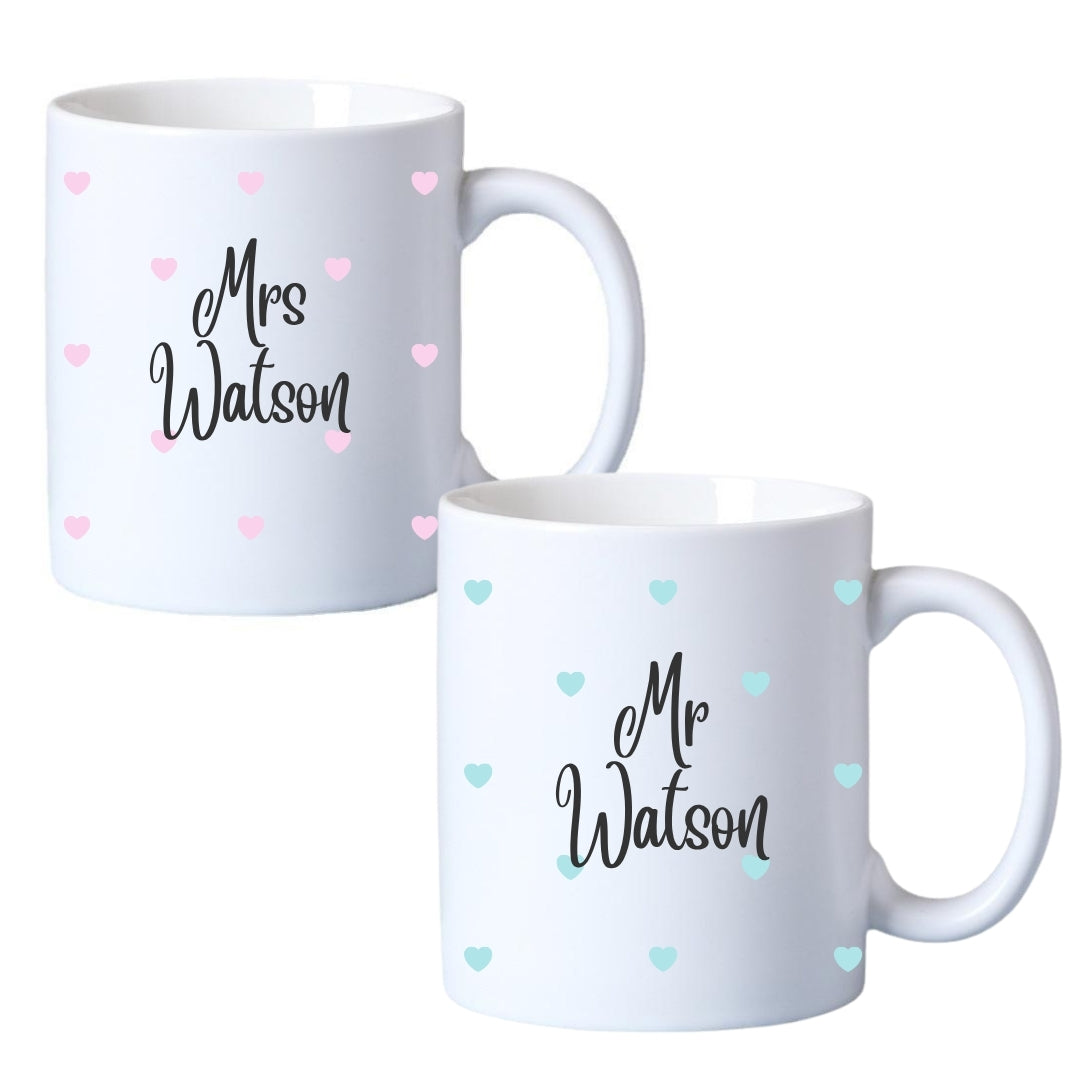 Mr & Mrs Mini Hearts Mugs Gift Set I Couples Wedding Gift