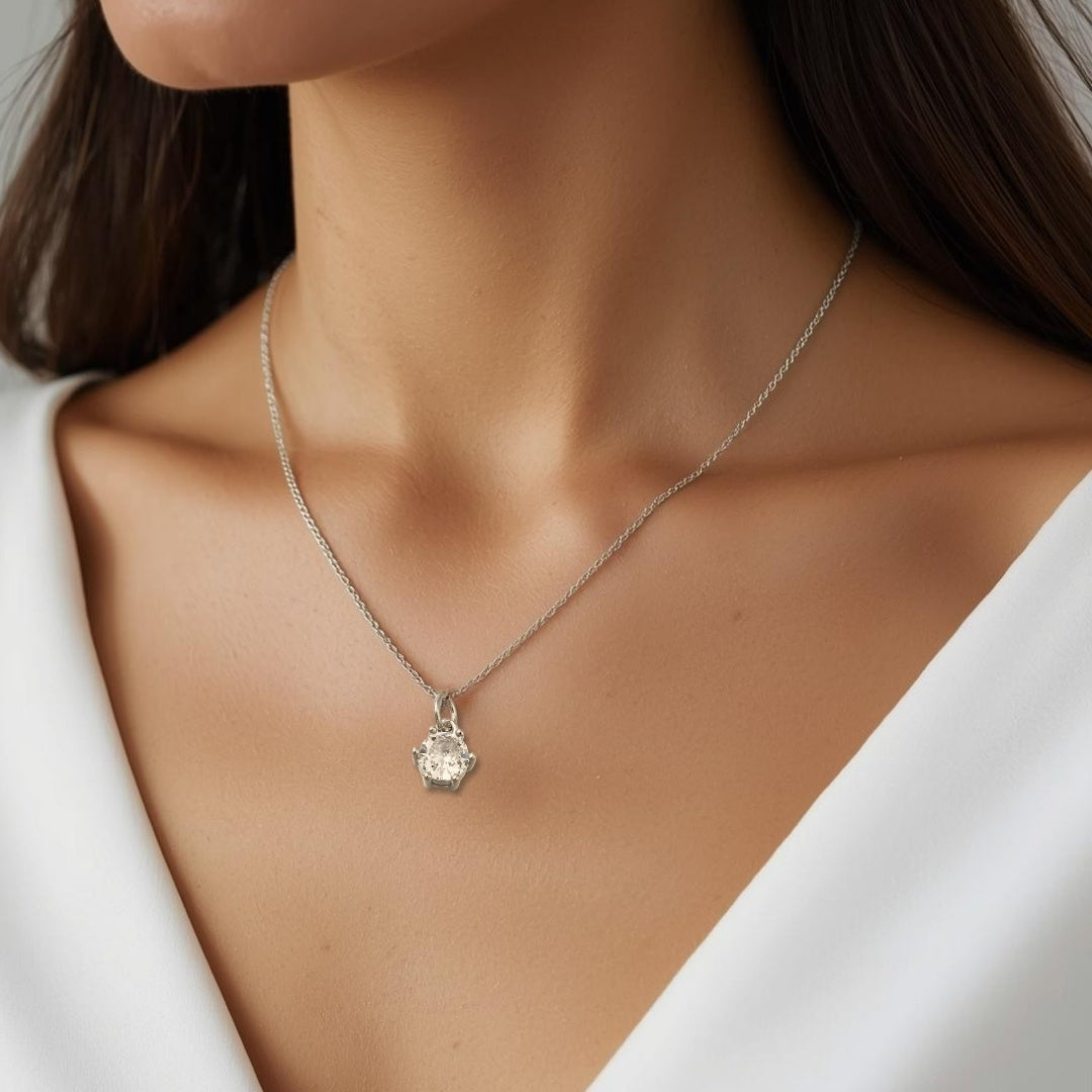 Cubic Zirconia 6mm Silver Necklace