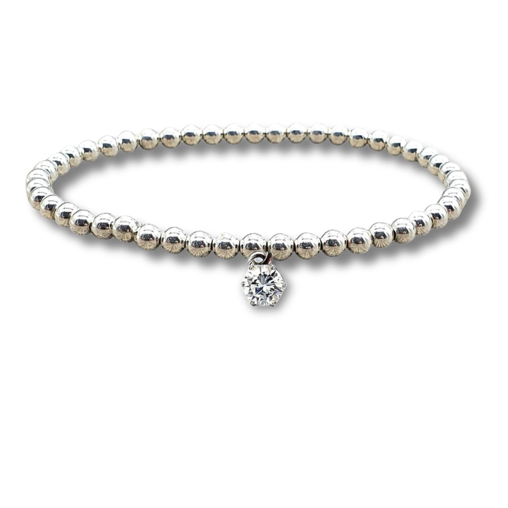 Cubic Zirconia 6mm Silver Beaded Bracelet