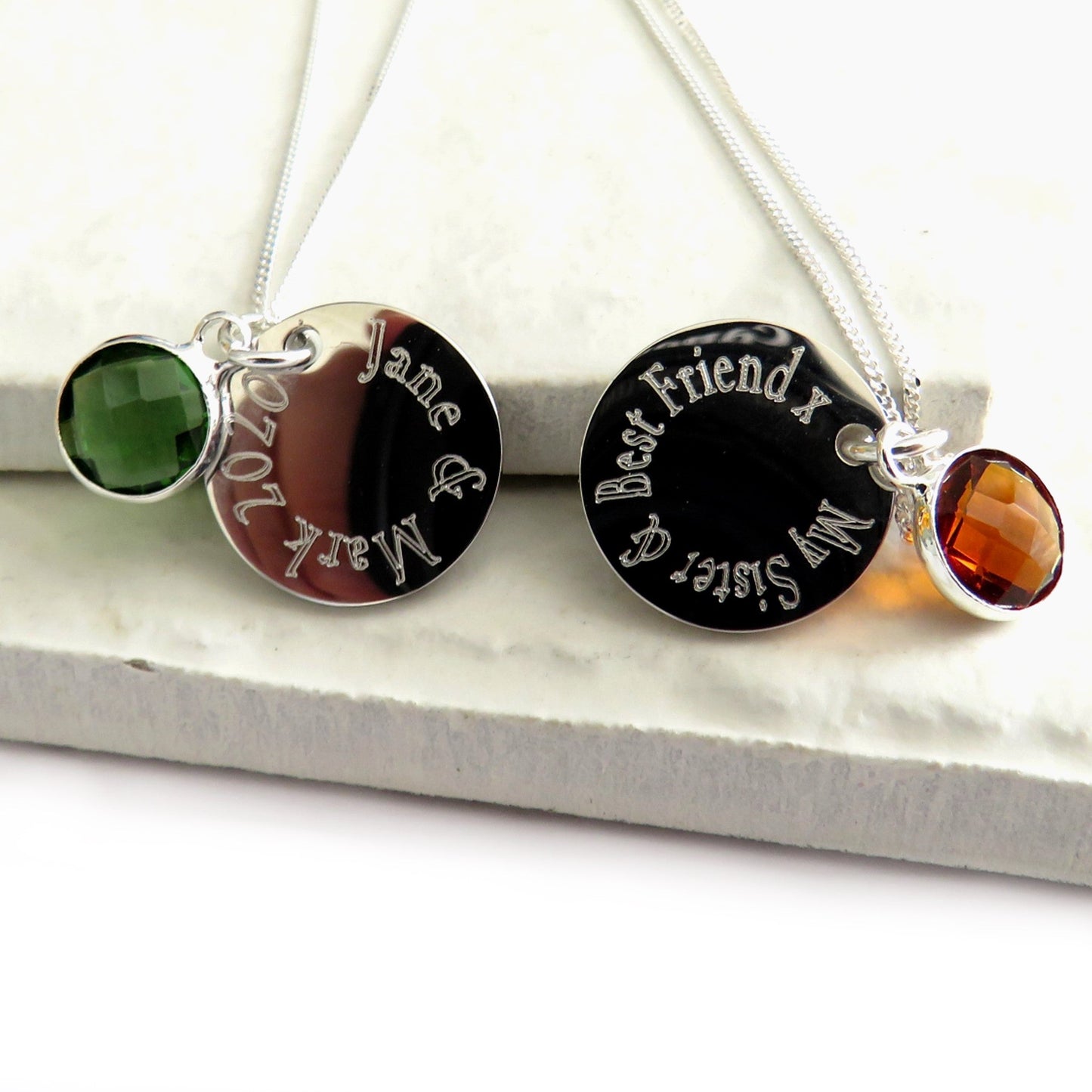 Personalised Edge Engraved Necklace & Birthstone | Name Necklace