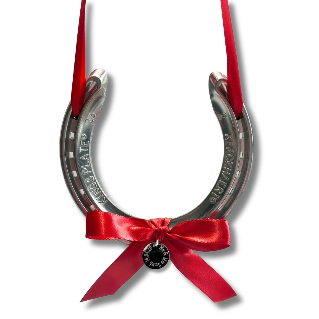 Personalised Wedding Horseshoe with Red Ribbon - Wedding Gift Handmade UK