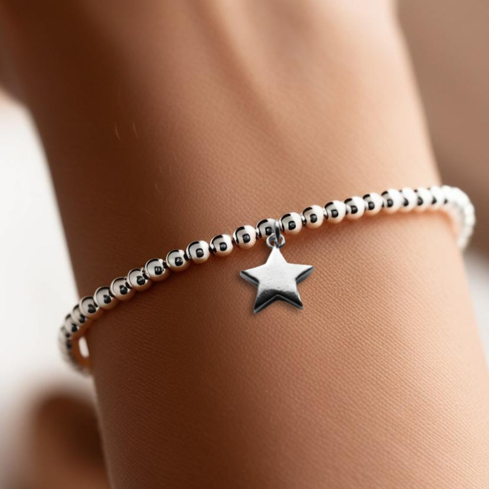 Star Silver Beaded Bracelet