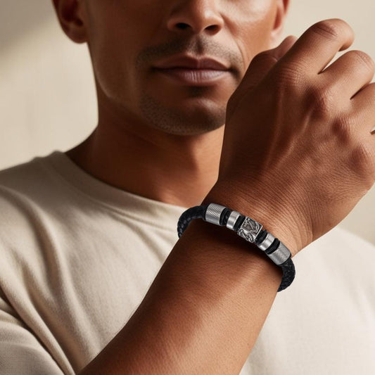 Men's Nautical Black Leather Bracelet